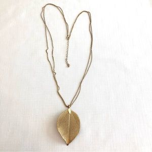 Goldtone Long Double Strand Chain with Mesh Leaf Necklace